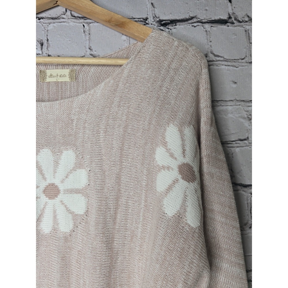 Altar'd State Pink Daisy Floral Cropped Sweater Size Large 100% Cotton Boho Knit - Picture 4 of 10